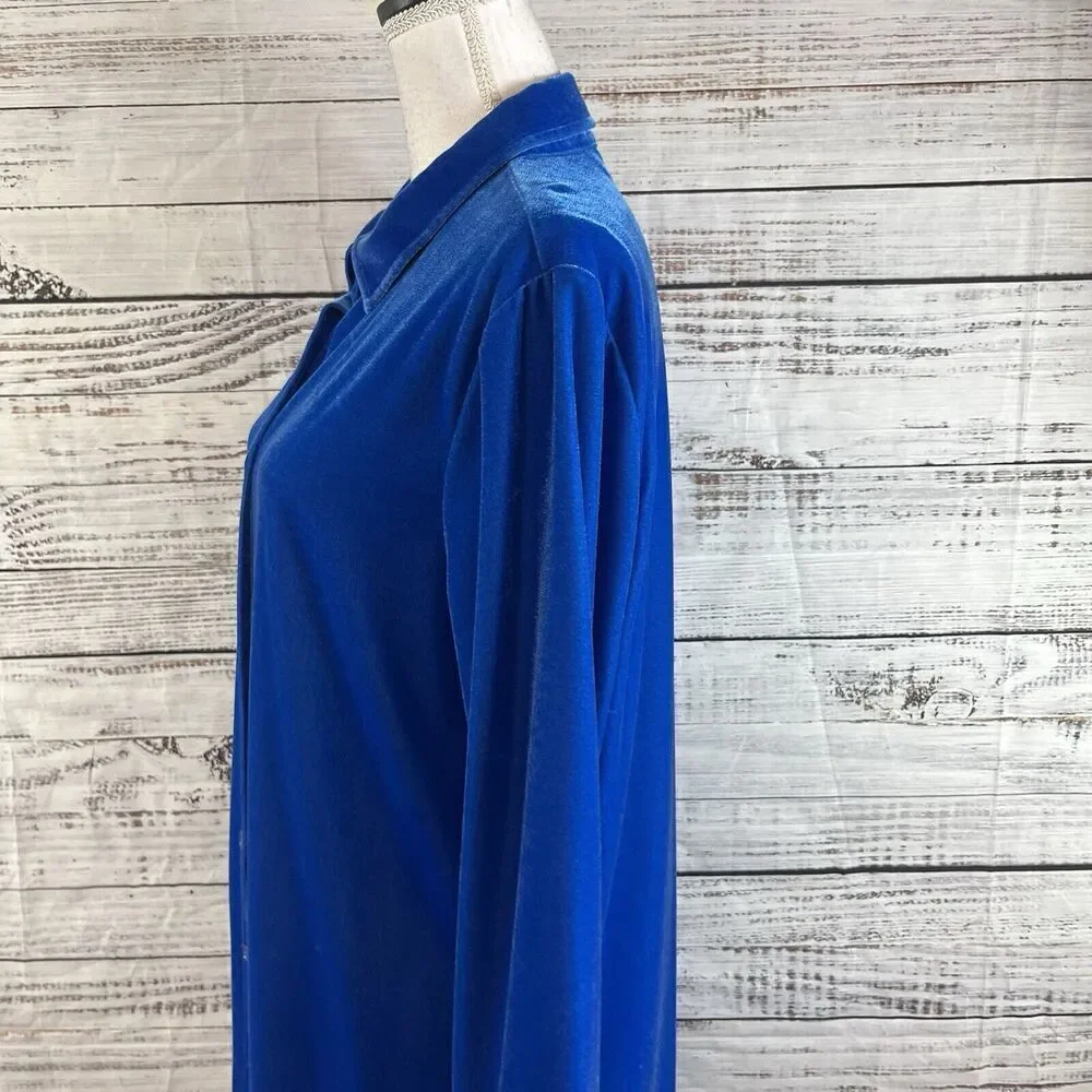 Soft Surroundings Blouse size Large Royal Blue Velveteen Stretch Comfy Casual - Picture 10 of 13